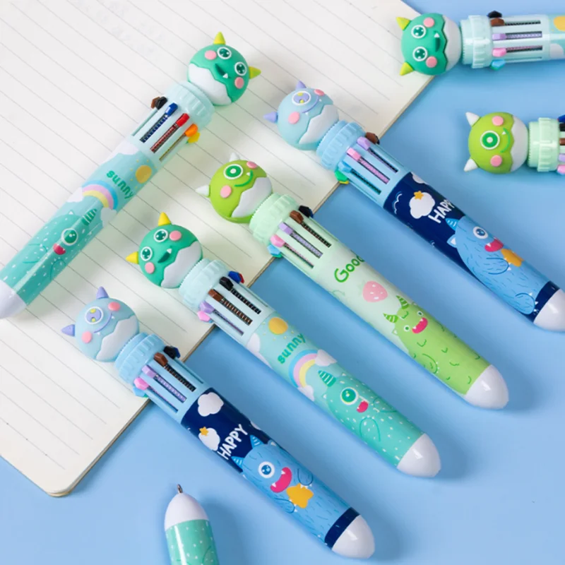 10color Ballpoint Pen Cartoon Cute Tick Mark School Supplies Color Oil Pen Student Prize Multi-color Hand Account Pen Stationery