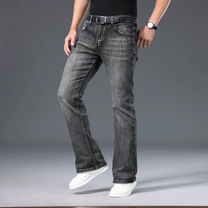 Men's Big Flared Jeans Boot Cut Leg Flared Loose Fit Mid Waist Male Designer Classic Denim Jeans