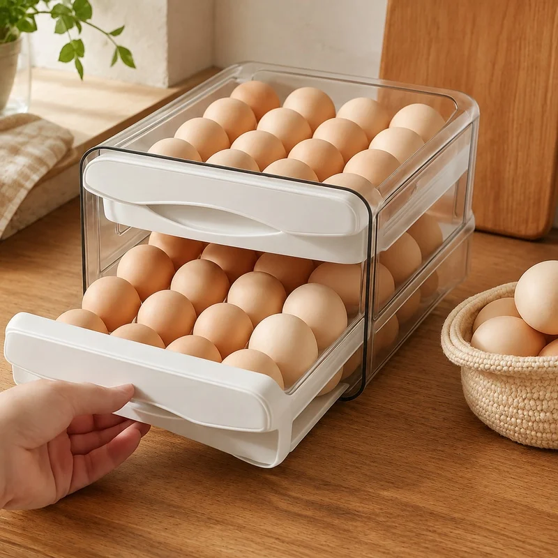 Two-Layer Plastic Egg Storage Container with High Capacity for Refrigerator and Kitchen Organization
