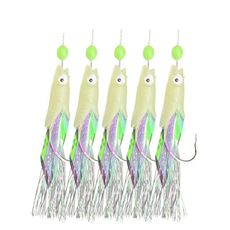 5pcs Artificial Bait Laser Fish Skin Spanish Mackerel Hook Luminous Fishing Sabiki Rig String Hook For Sea Fishing Lure Equipmen