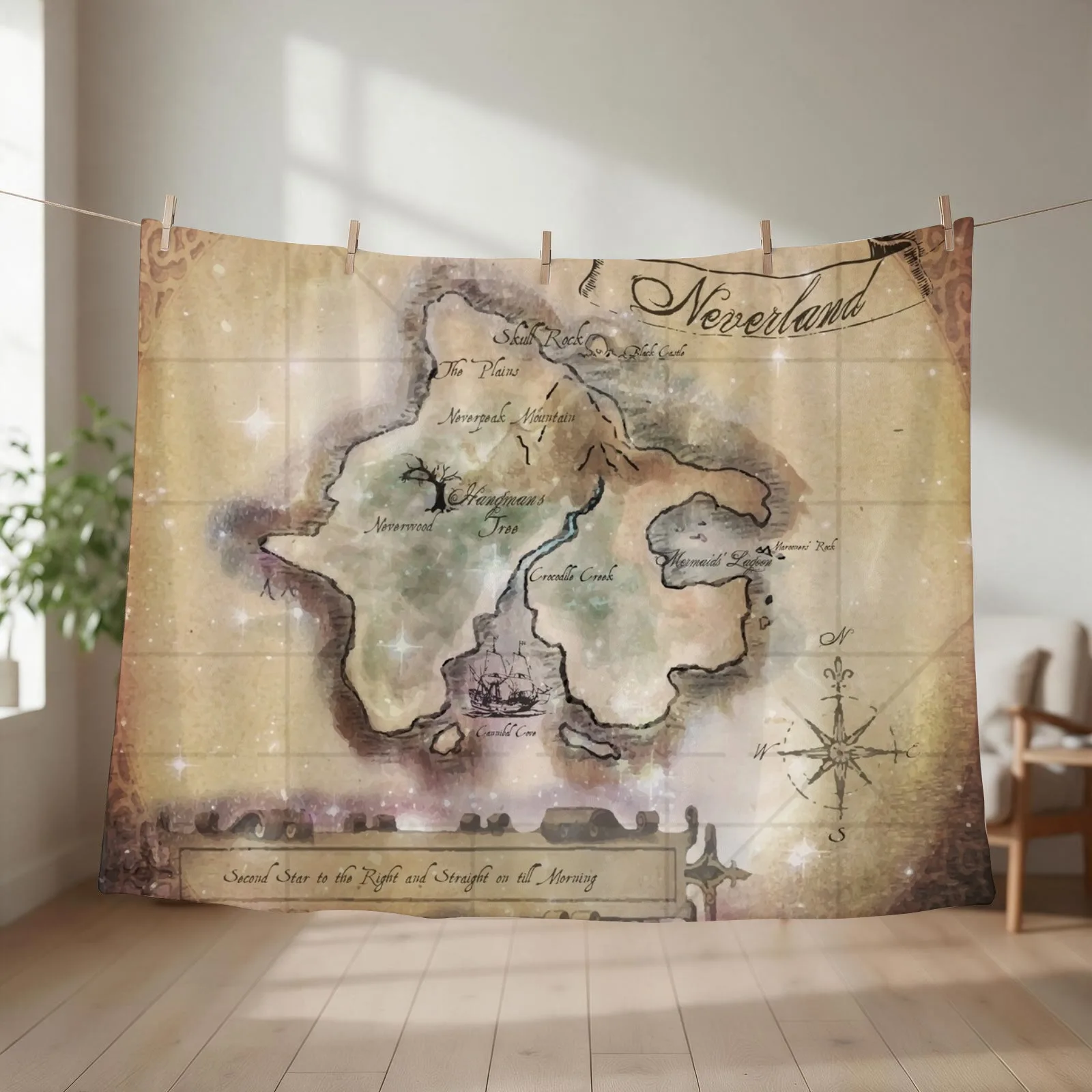 Classic Neverland Map Blanket King Size Throw Blanket couch cozy soft plush fuzzy picnic outdoor blanket