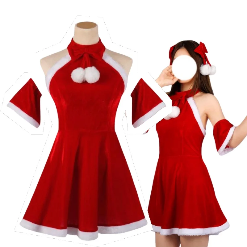 

Рождественское сексуальное платье, красное тонкое зимнее сексуальное тонкое милое красное платье на шнуровке, лоскутное рождественское милое платье с бантом