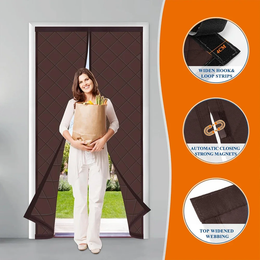 Winter Door Curtain Magnetic Insulation Curtain Upgraded Oxford Cloth Filled Thick Cotton Household Door Curtain