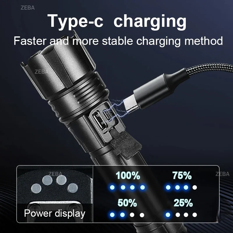 

New 2026 high power 2000000LM Super Bright 300W LED Flashlight 3500M Rechargeable Zoom Torch Outdoor Work Light Camping Lantern