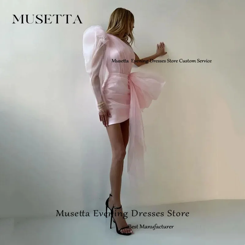 Musetta Modern Mini Satin Evening Gowns One-Shoulder Long Sleeves Sexy Backless Short Prom Dresses Robe De Soirée Customized