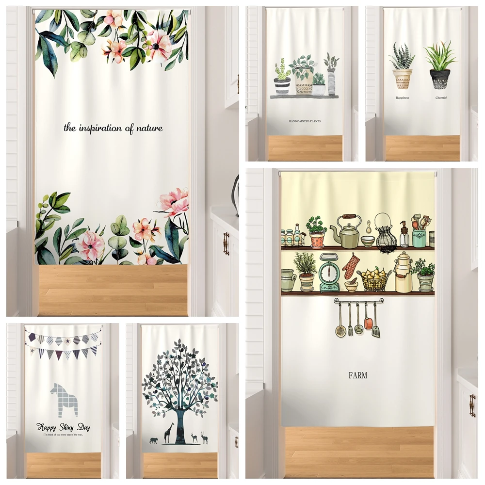Nature Plant Potted Nordic Cabinet Short Curtains Punch-free Half-curtain Dust Cover Shoe Shelf Kitchen Storage Shelf Curtains