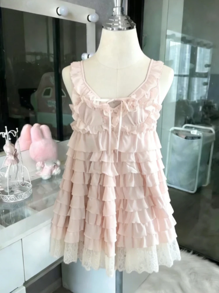 Japanese Fake Two Piece Striped Lolita Long Sleeve Shirts Women Y2k High Waist Striped Cake Skirts Spring Summer New Sets