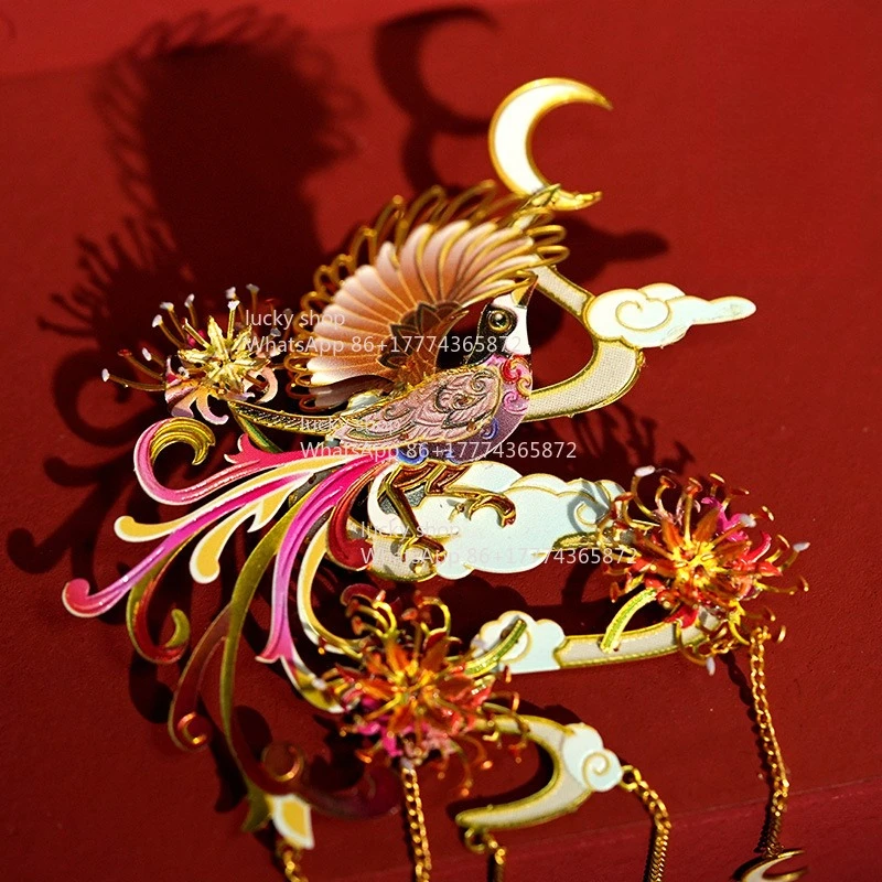 Chinese Style Flower Bird Metal Lapel Pin Handmade Assembled Craft Brooch Fashion Accessory Art Gift