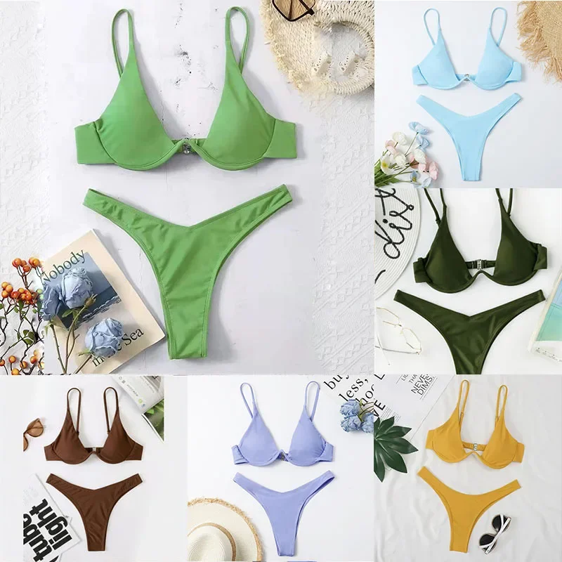Sexy Bügel-Bikini für Damen, fester Push-Up-BH, Tanga-Badeanzug, 2025, zweiteiliger Badeanzug, hohe Taille, Strandbadebekleidung, brasilianisch