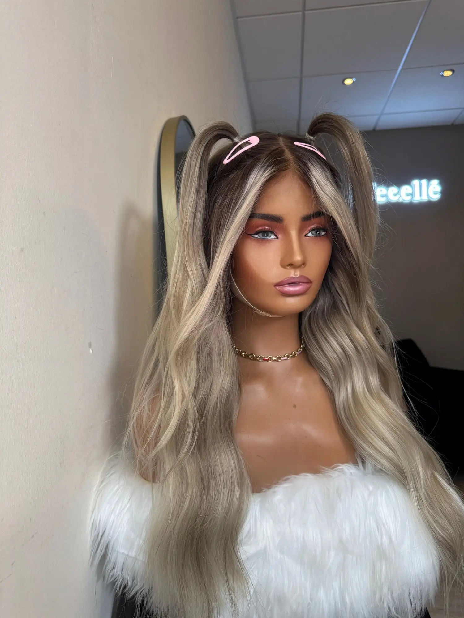 22 Inches Ombre Gray Platinum Blonde 13*4 HD Invisible Transparent Lace Wigs Natural Deep Wave Highlights Mix Color Full Wigs