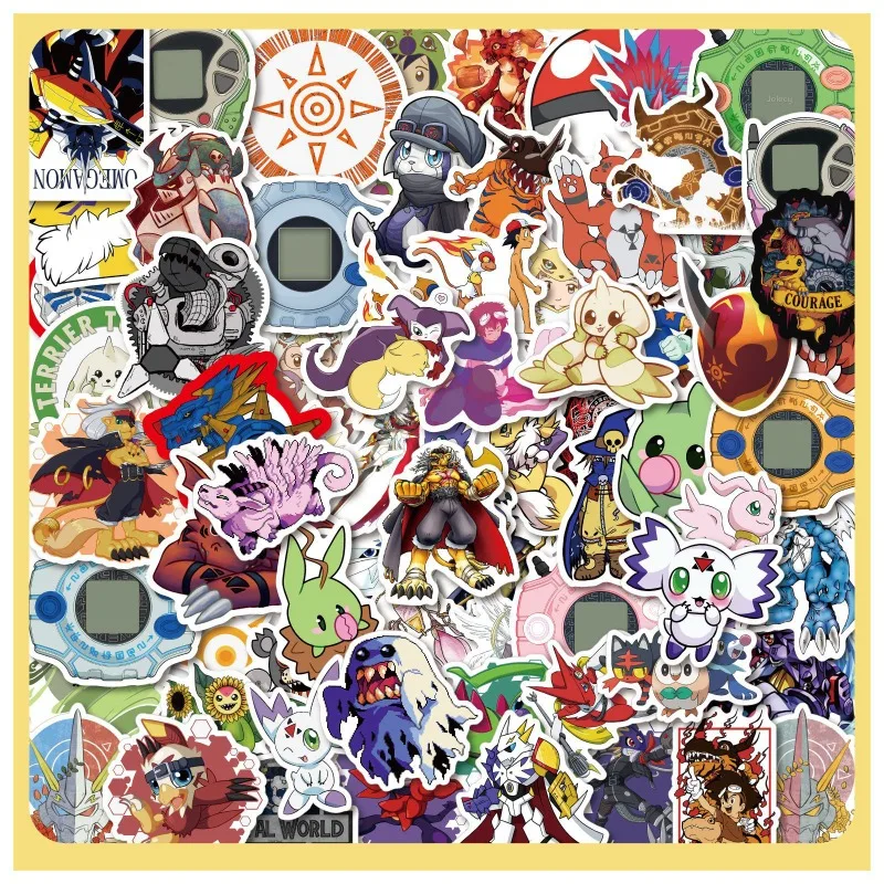 100pcs ‌Digimon Anime Stickers Suitcase Car Scooter Water Cup Stationery Mobile Phone Laptop Refrigerator Decorative Stickers