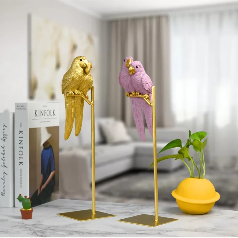 

Creative Couple Miniature Parrot Ornaments Resin Parrot Sculpture Bird Animal Statues for Living Room TV Cabinet Decoration