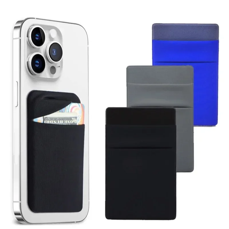 Porta-cartões de tecido elástico adesivo para celular, tipo carteira, para armazenamento de cartões de crédito, identidade e dinheiro.