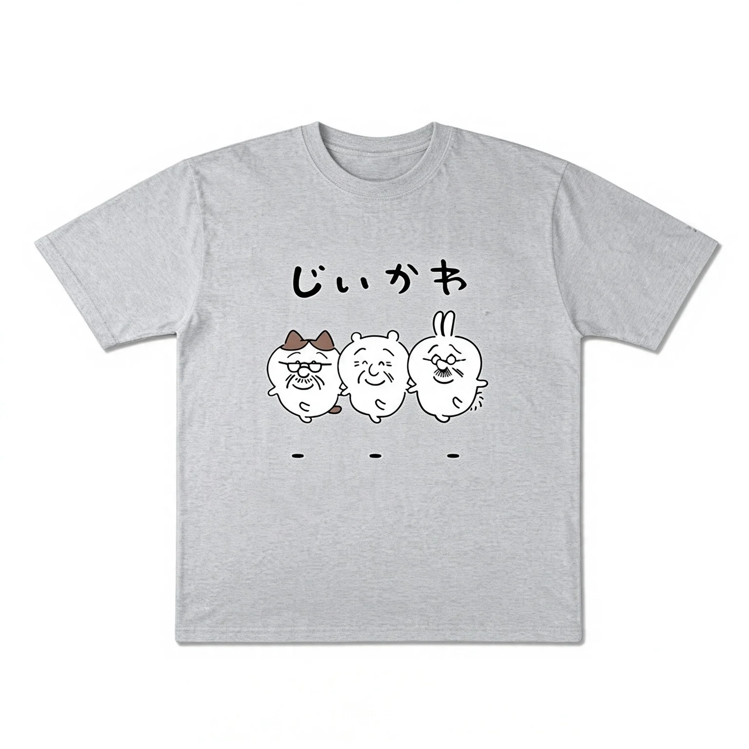 Retro Funny Beard Chiikawa Three Characters T-shirt Japanese Letter Print Solid White Cotton Oversized Tees Kawaii Anime Cartoon