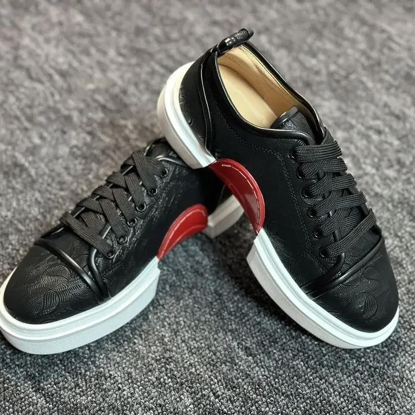 Red Bottom Shoes 2024 Designer New Men's Black Casual Shoes Spring and Autumn Men's Round Head Lace-up Casual Shoes