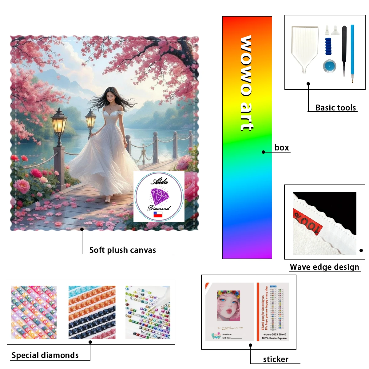 【Aida_ Diamond Art】La fille en robe blanche et la tranquillité Crystal AB Rhinestone FD Rhinestone Perfect Resin Diamond