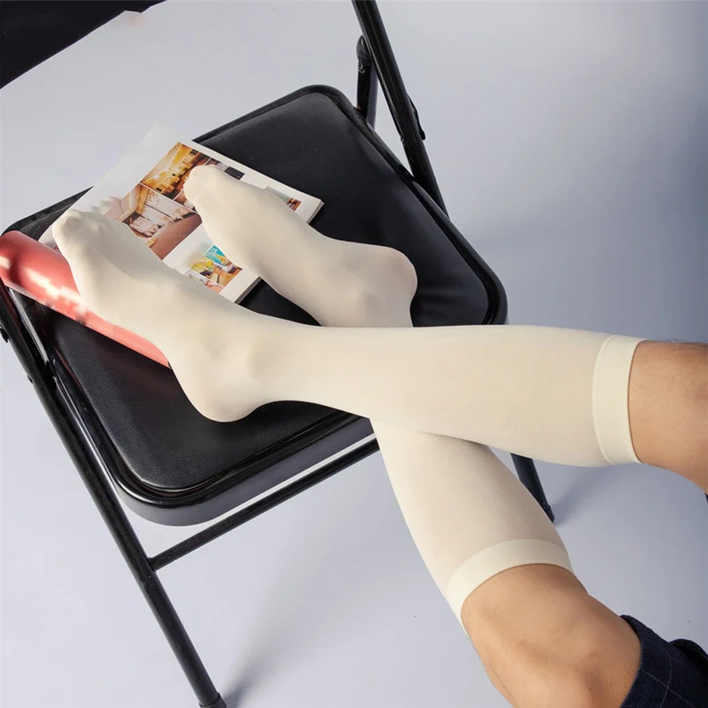 Kaus kaki ultratipis elastis pria, kaus kaki tabung tengah bernapas kasual tembus udara musim panas