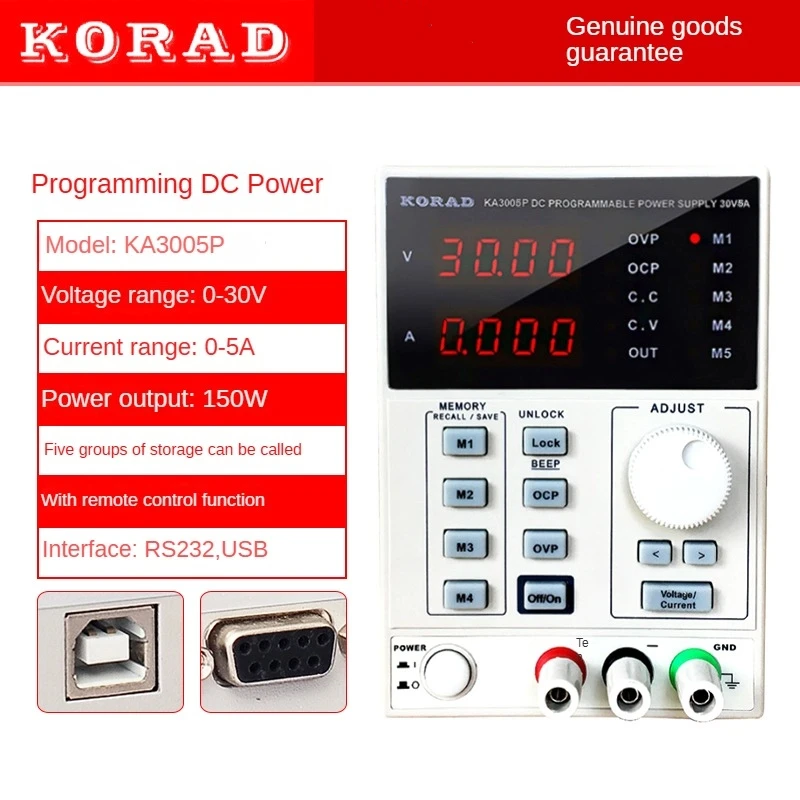 

KORAD KA3005P high precision Adjustable Digital DC Power Supply 4Ps mA 30V/5A for scientific research service Laboratory