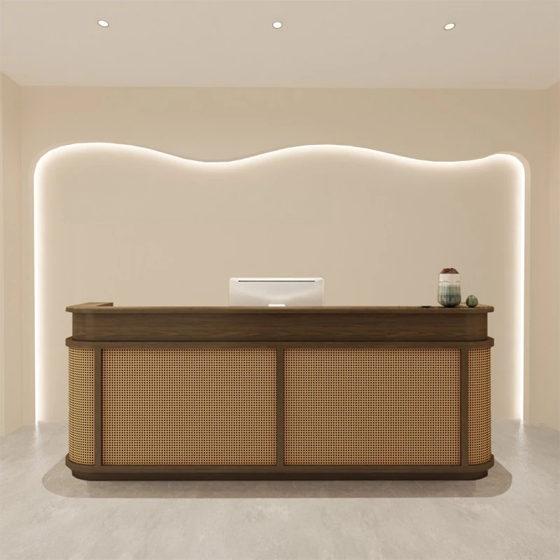 Retro Japanese style reception counter wood sturdy minimalist design reception counter aesthetic mostrador para tienda furniture
