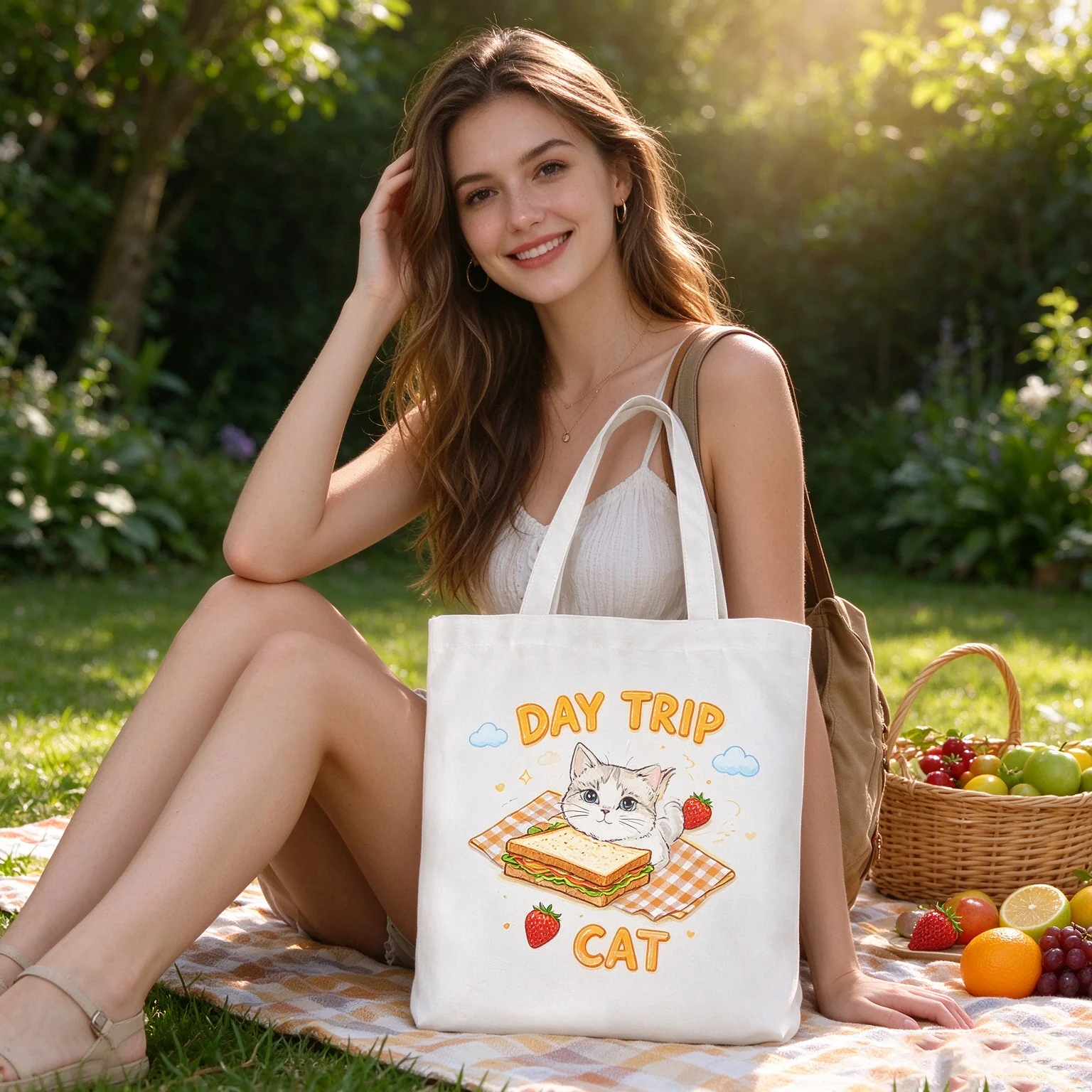 Customizable white canvas tote bag with personalized print; a durable, high-capacity, minimalist, and trendy bag—perfect for out