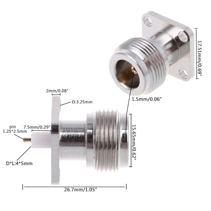 K3NB N-KFD-5 N Female Panel Mount RF Coax Connector Flange Solder Nickelplated