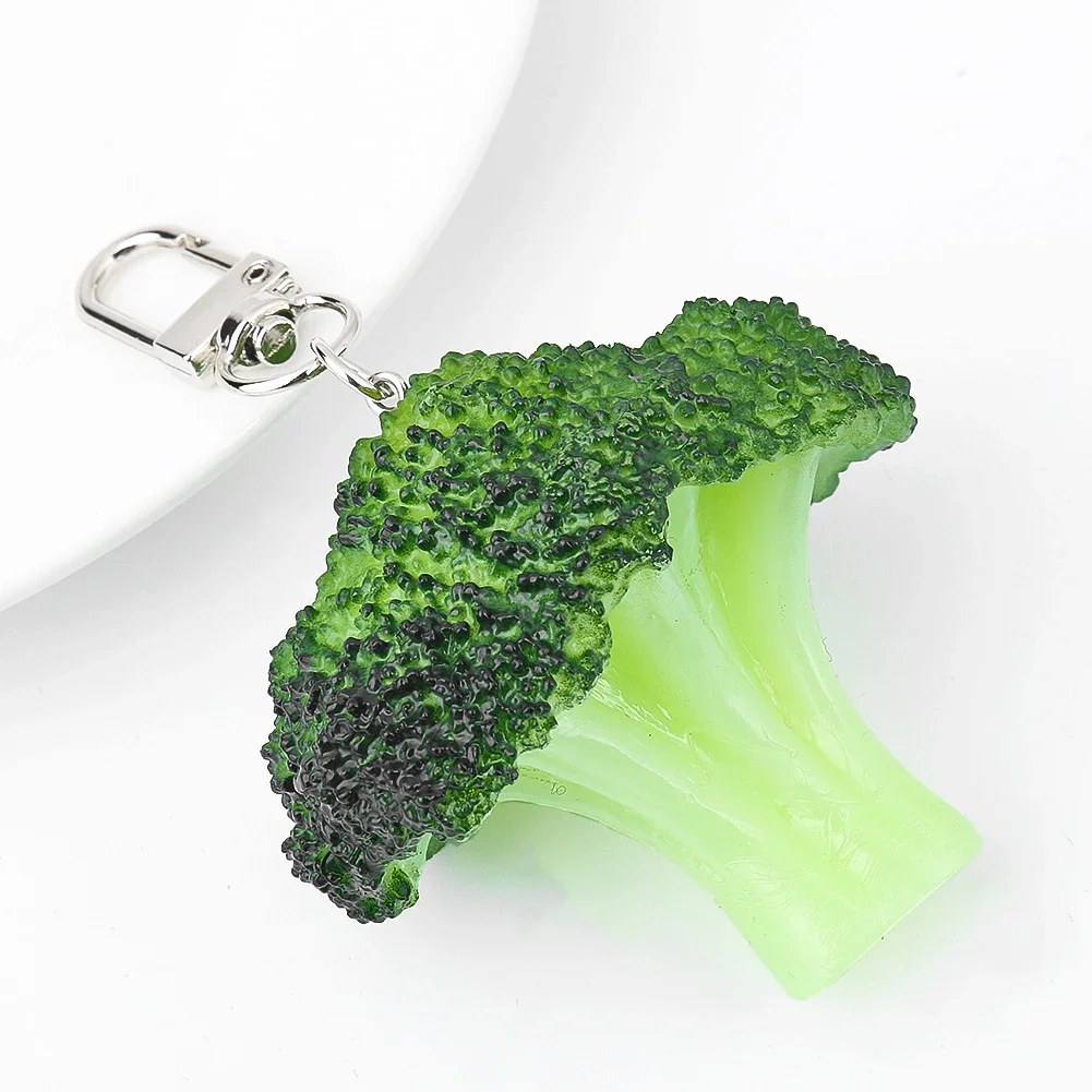 1PC Dietary Fiber Broccoli Vegetable PVC Model Key Chains Cauliflower Fitness Enthusiast for Men Women Backpack Pendant Jewelry