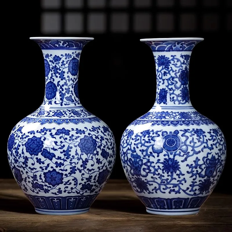 

Керамическая ваза 23 см, сине-белая тонкая фарфоровая домашняя классическая полка для спальни, гостиной, китайский стол, украшения в Цзиндэчжэне