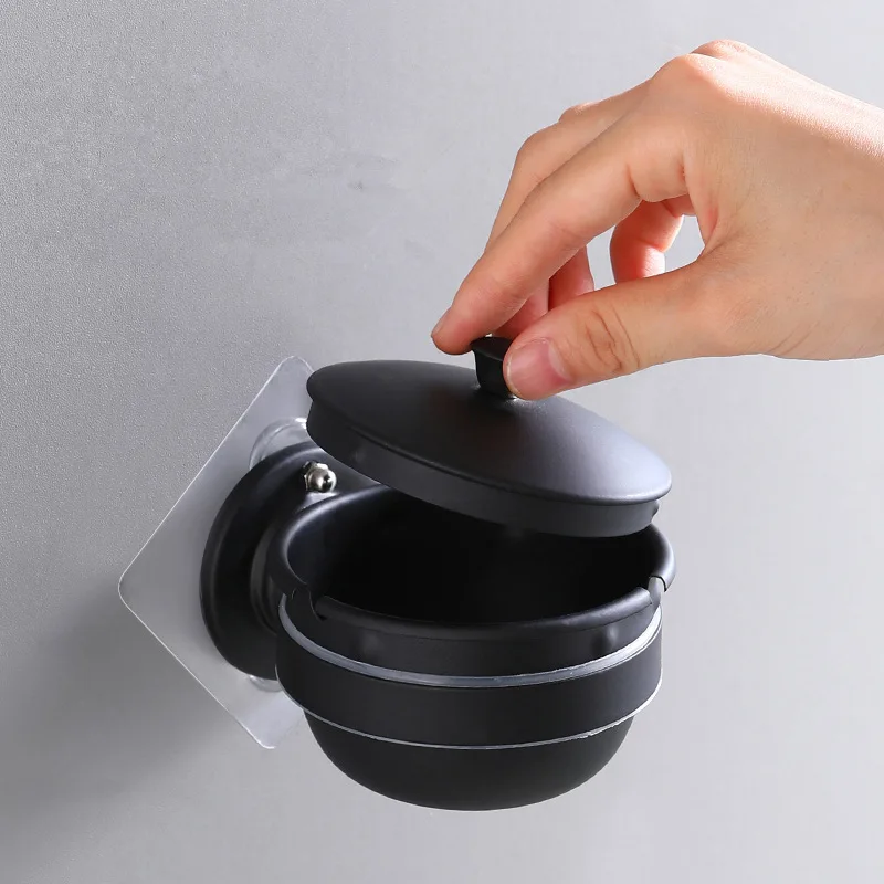 Wall Mounted Stainless Steel Ashtray Safety Food And Beverage Home Windproof Ashtray Free Punching Creative Ashtray With Lid