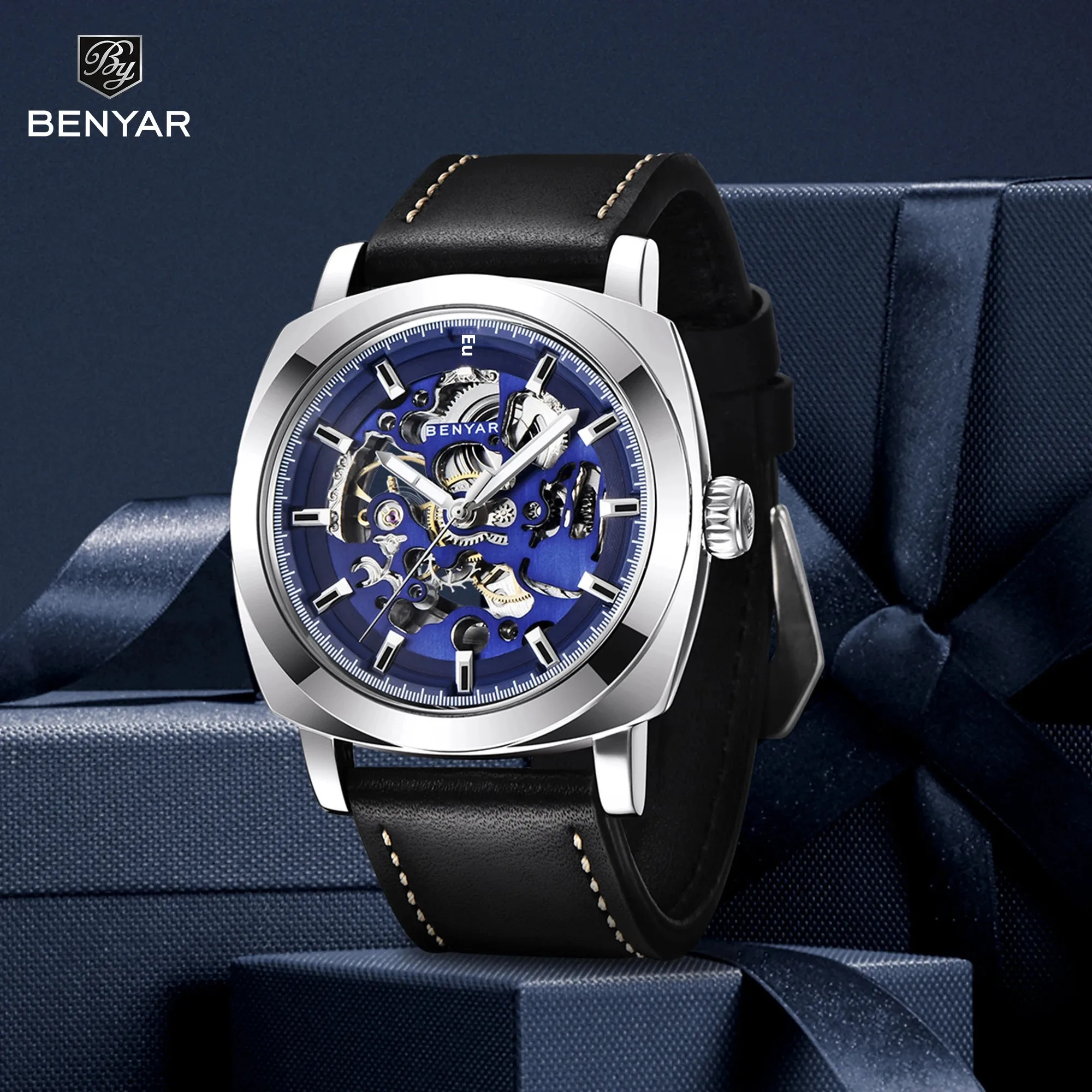 benyar-men's-mechanical-watch-luxury-waterproof-stainless-steel-men's-watch-leather-strap-business-sports-watch-men's-gift