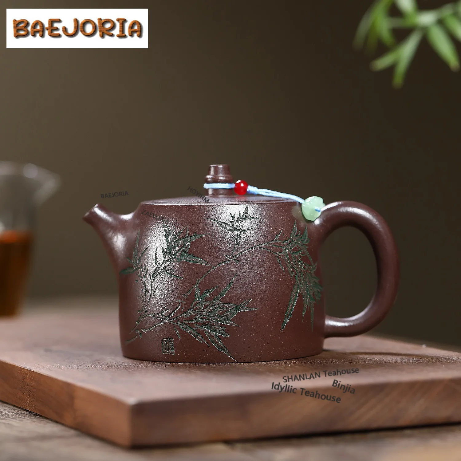 Чайник из исинской глины (280 мл) ручной работы, серия Han Duo Bamboo Shadows, из необработанной руды, пурпурного нефрит