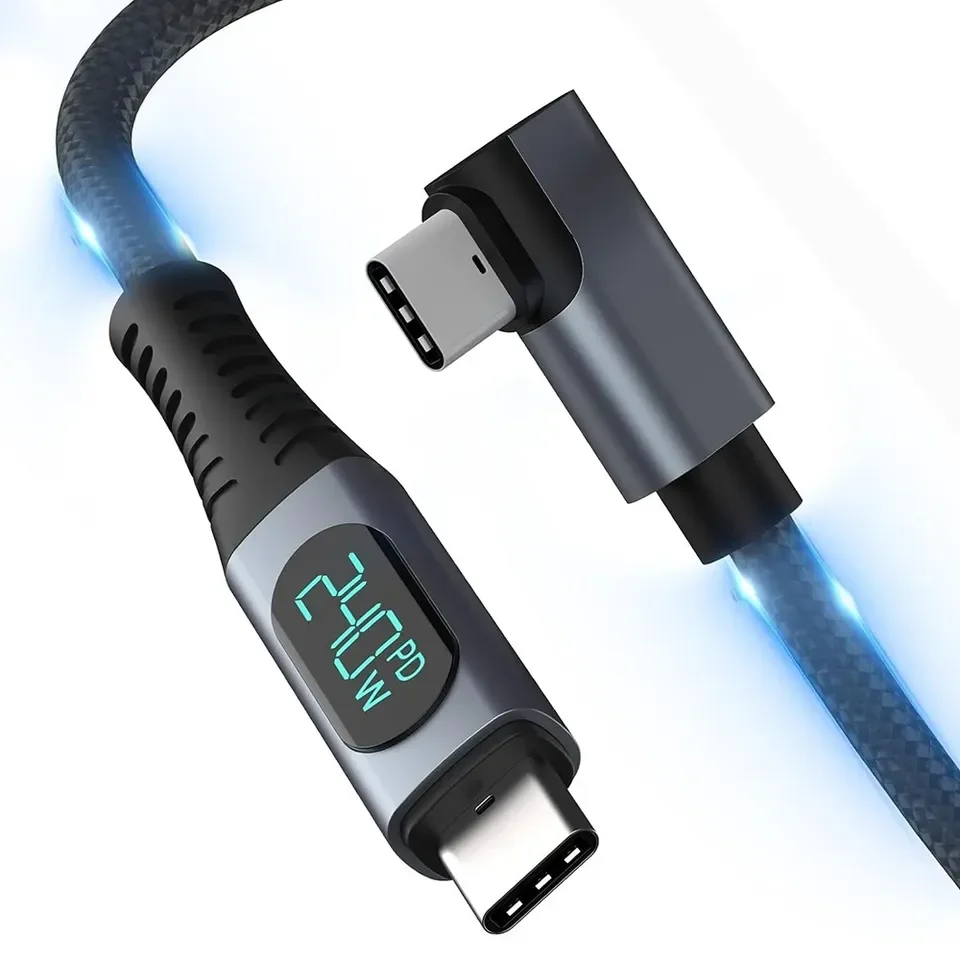 USB4 Type-C 240W Fast Charging Cable With LED Digital Display 8K@60Hz 40Gbps Data Transfer 1M Braid Cord for Laptop Docking Hub