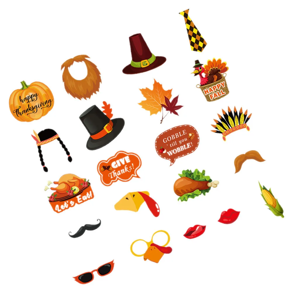 

21Pcs Thanksgiving Photo Props Kit Different Patterns Sizes DIY Party Favors Decorations Harvest Festival Photo Props