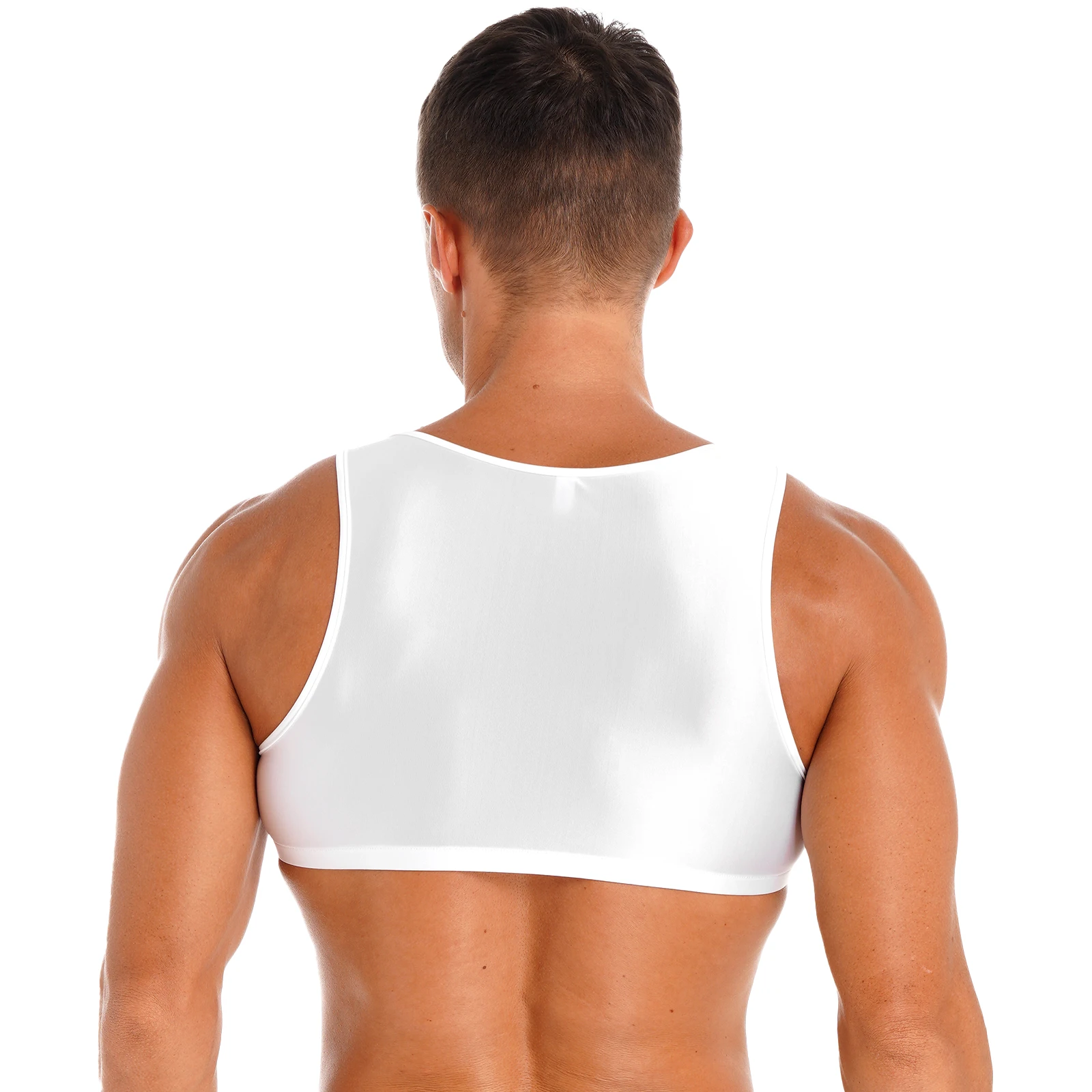 Meia camisola de alças sem mangas de músculo sólido masculino, Tops de colheita lustrosos, T treino, Fitness, Ginásio, colete esportivo