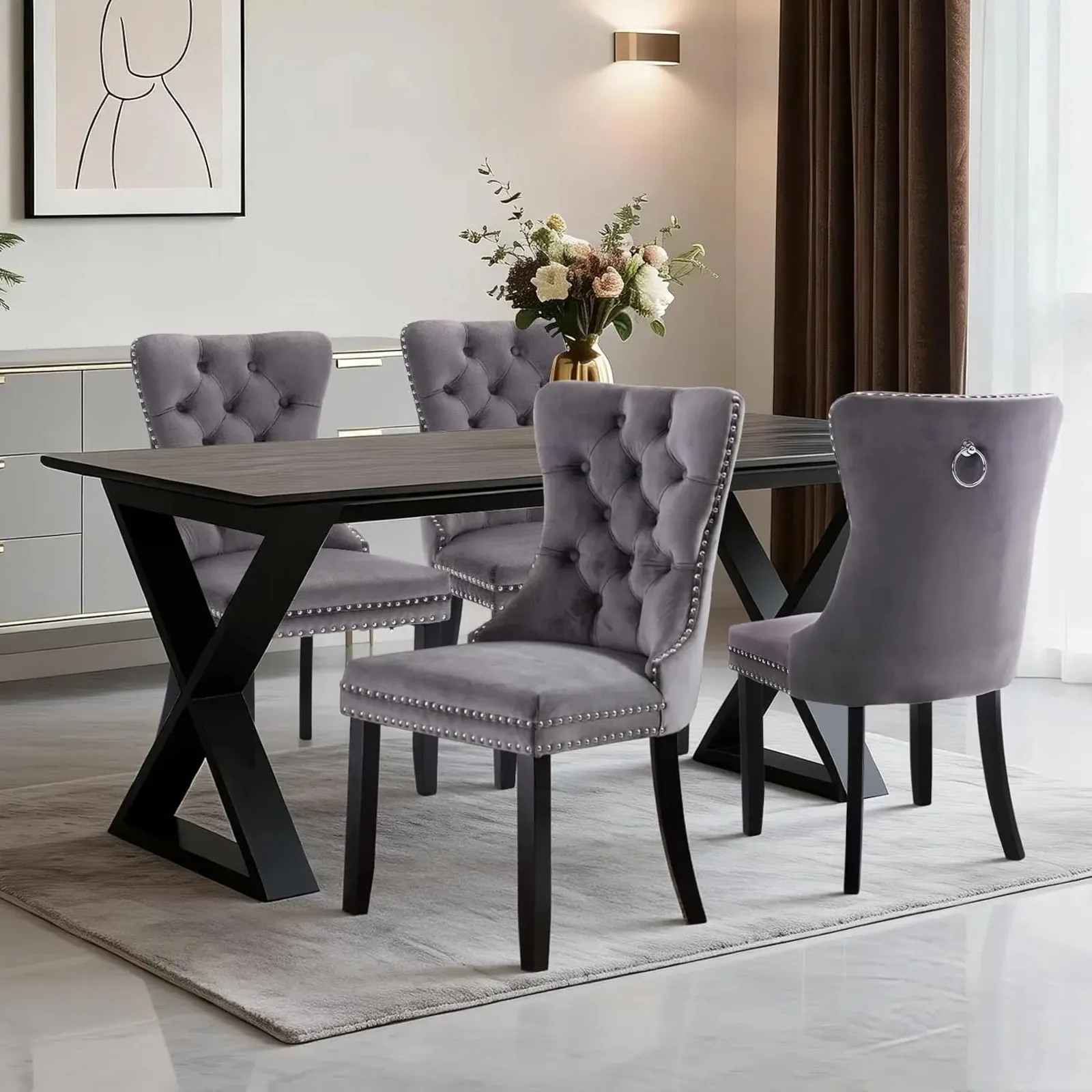 Velvet Dining Chairs Set of 4, Tall Back Side Chair, Modern Upholstered High-end Tufted Side Chair , Customized