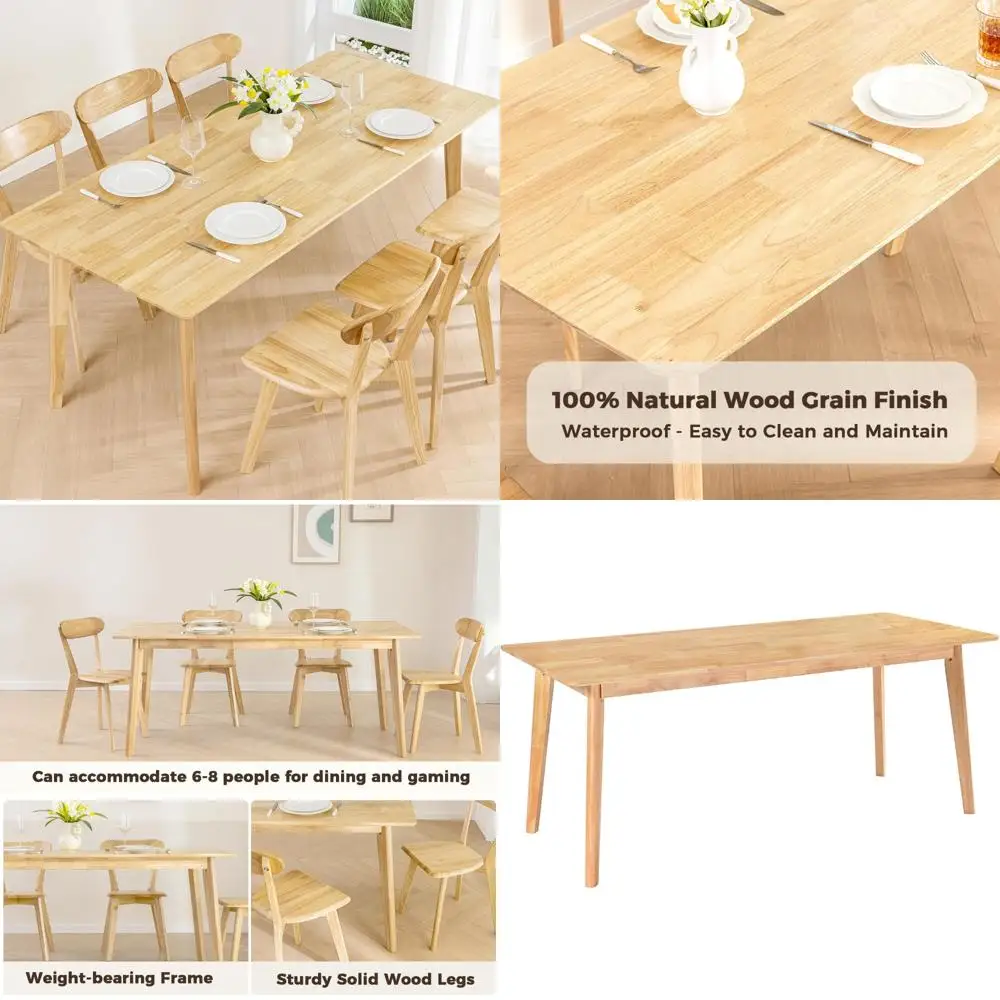 

DelaVin 70.8 Mid Century Solid Wood Dining Table, Oak Finish for 6-8 Guests with Natural Wood Texture