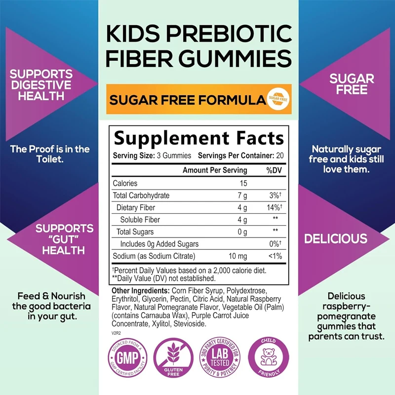 Children\'s fiber gummie bear supplement - supports digestive health and immune support - Nature\'s plant-based vitamins