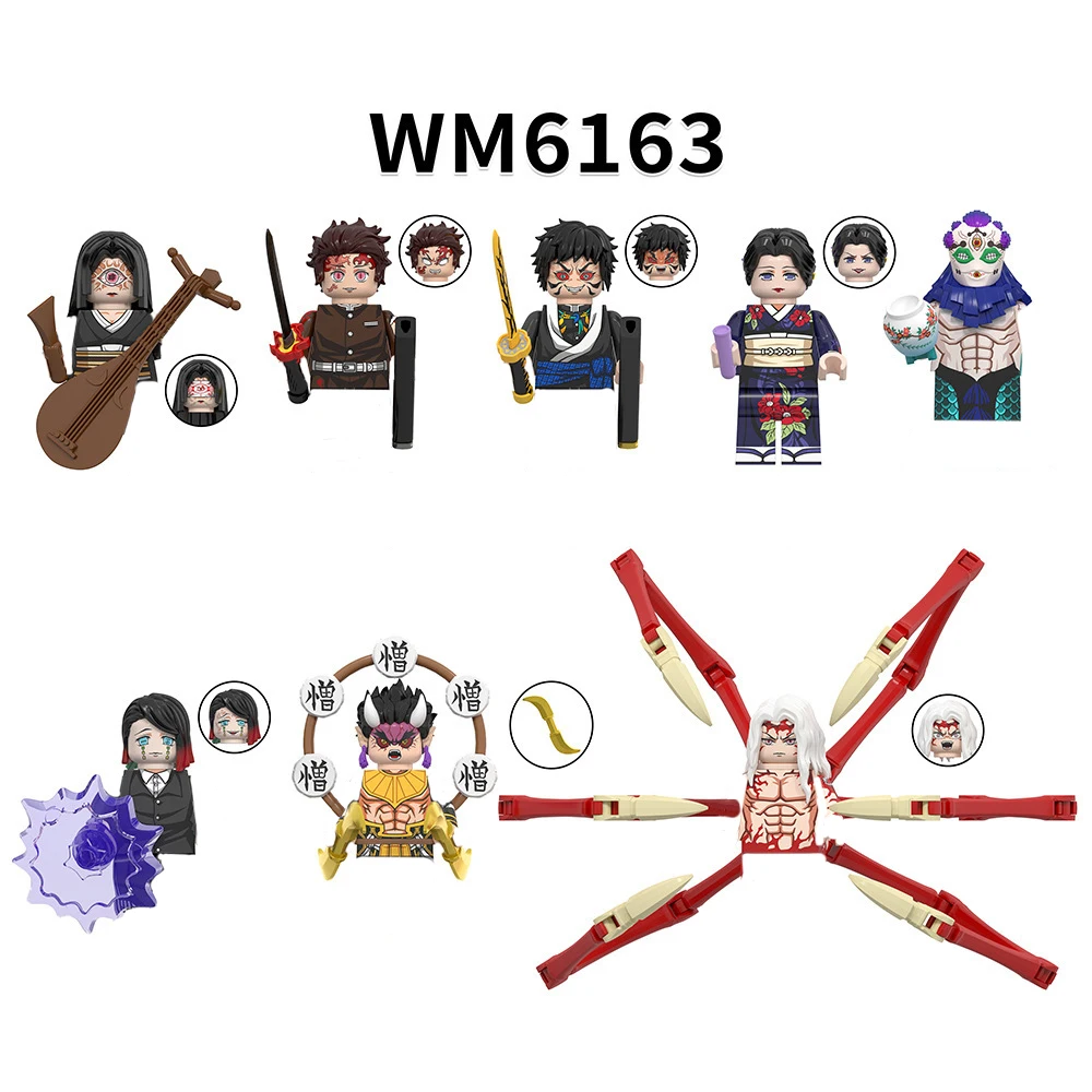 8pcs/lot action toy figures Building Blocks Demon Slayer Hantengu Daki Giyuutarou Kokushibo anime bricks gifts for Kids