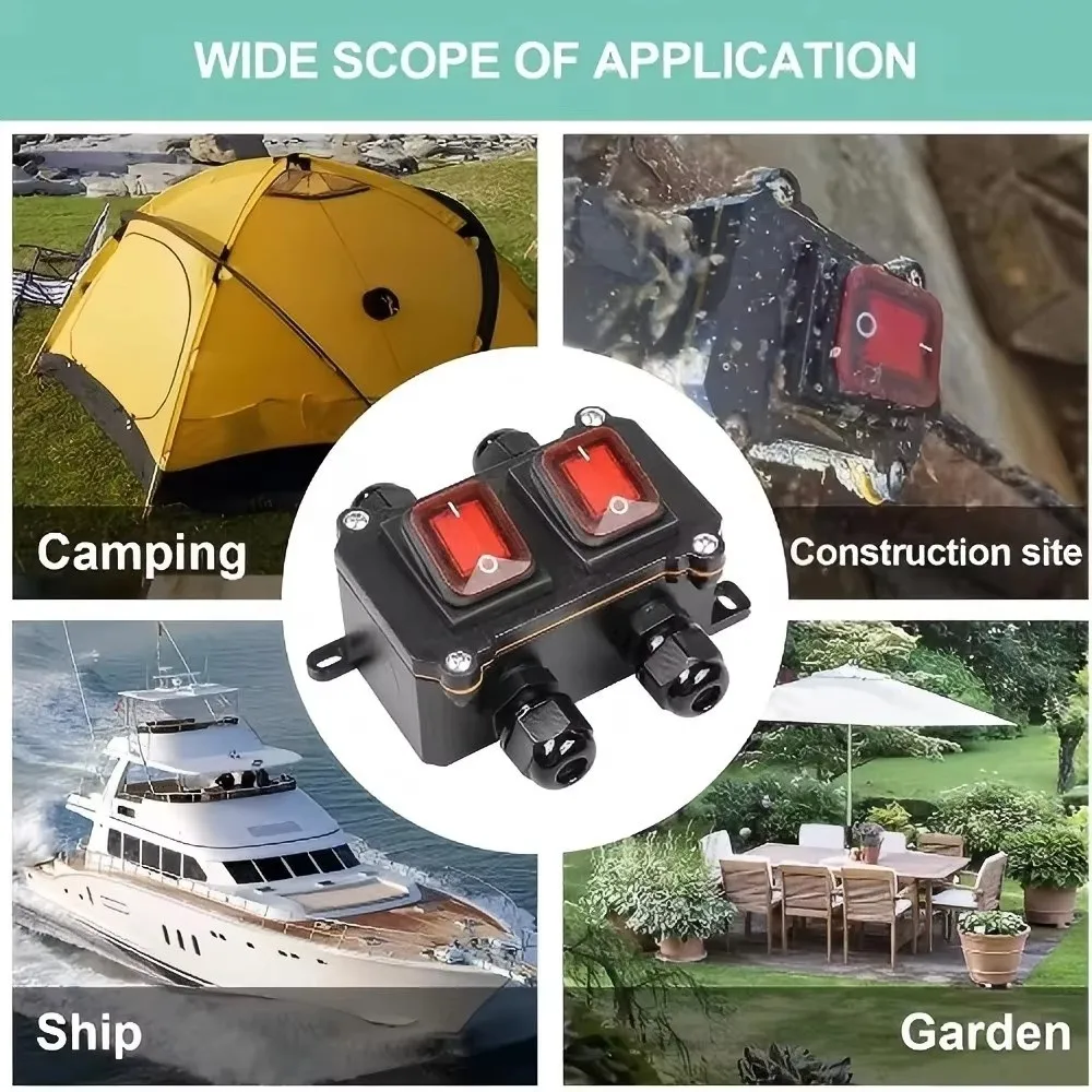 Heavy Duty 110V-220V Inline Power Cord Switch 30A Waterproof Marine Rocker Switch IP67 12V-24V Inline Switch