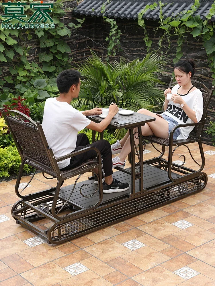 DSA  Outdoor Swing Four Rattan Chair Outdoor Balcony Hanging Chair Double Swing Garden Power Rocking Chair