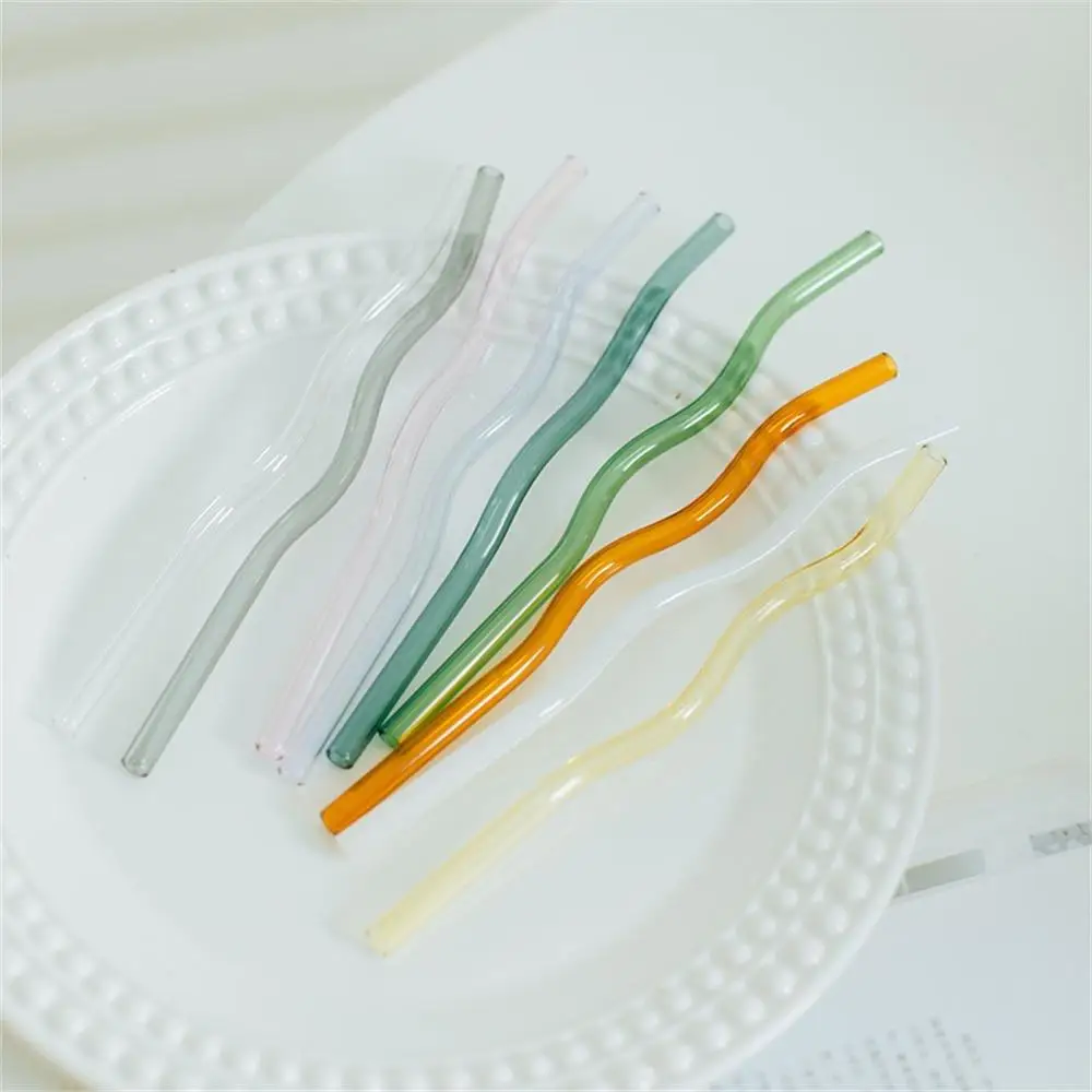 2/3/4PCS Glass Straw High Borosilicate Heat-resistant Creative Tableware Glass Pipette Three-way Curved Shape Large Wave-shaped