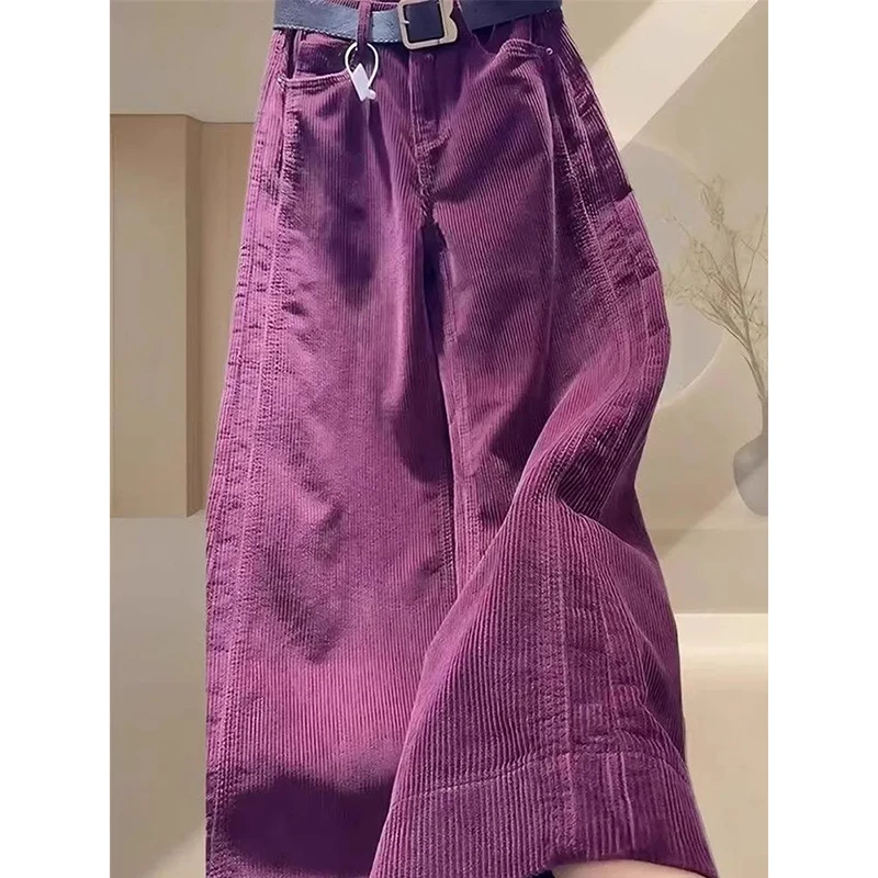 

Фиолетовые широкие брюки, женские новые модные вельветовые брюки свободного кроя, весенне-осенние повседневные брюки с высокой талией, универсальные