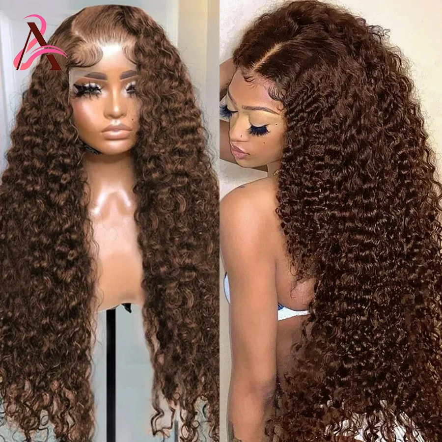 13x4 Chocolate Brown Lace Front Human Hair Wig Deep Wave Frontal Wig Colored Hd Lace Wig 13x6 Human Hair Pre Plucked Curly Wigs