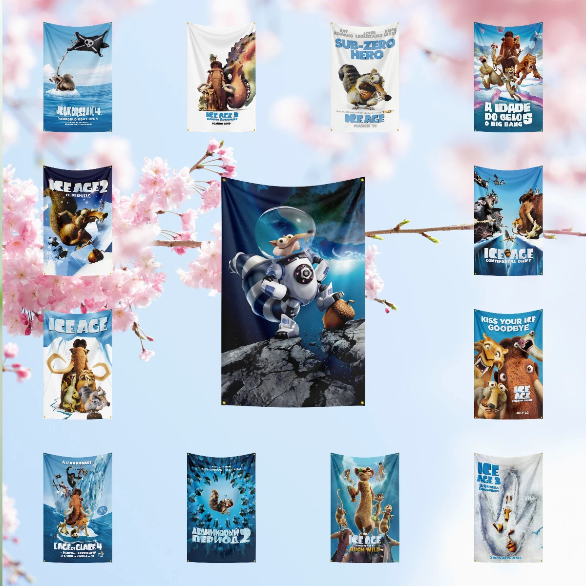 Ice Age poster cartoon Flag Poster Flag Wall Hanging Tapestry Double Penetration for Room Decor Dormitory Decor