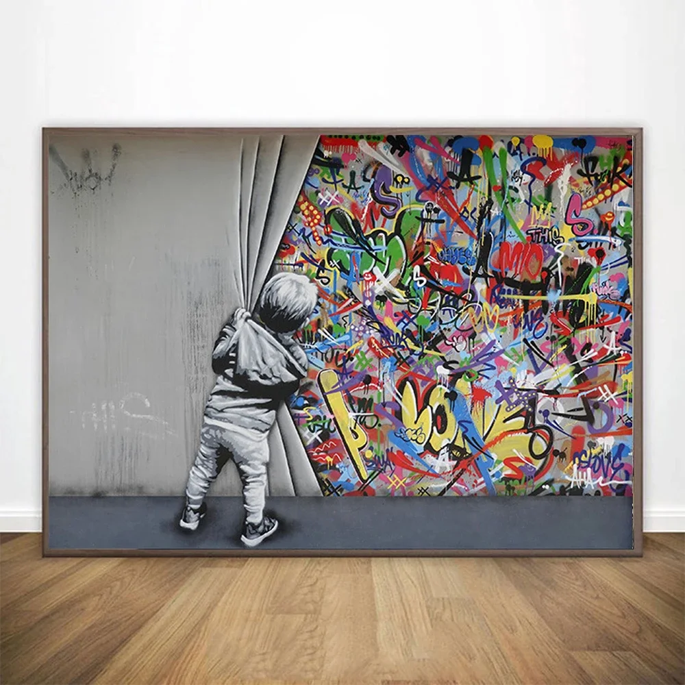 Modern Pop Wall Art Street Graffiti Banksy Child Peeing Colorful Rain Abstract HD Poster Prints Home Bedroom Living Room Decor