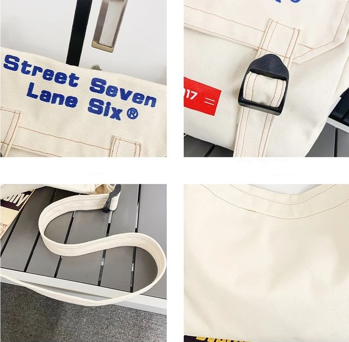 College Student Big Capacity Canvas Textile Side Postman Bag Casual Street Wear Book Laptop Fabric Cloth Square Crossbody Bag