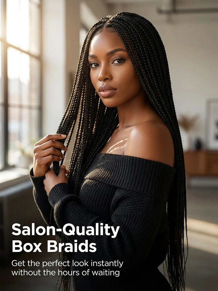 Synthetic Knotless Box Braided Wigs With Baby Hair Colored Long Cornrow Braids Wig Goddess Small Box Full Lace Braiding Hair Wig
