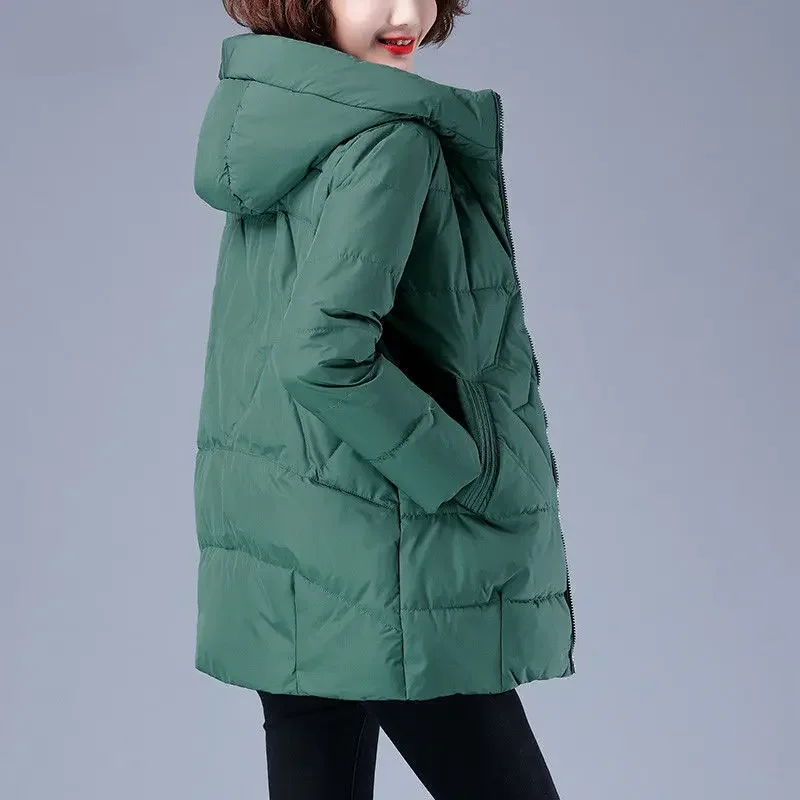 Women\'s Winter Coat Hooded Mid-length Padded Jacket Warmth Jacket Korean Fashion Free Shipping Wholesale Plus Size Loose New