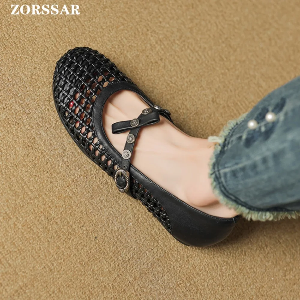 Luxury Crystal Rhinestone Fishnet Ballet Flats Woman Brand Design Rivet Mesh Mary Jane Shoes Ladies Summer Loafers Plus Size 40