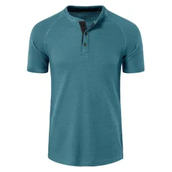 T-shirt Polo Summer Men's Short-sleeved T-shirt Europe And The United States Plus Size Men's Summer Waffle Top Henry T-shirt