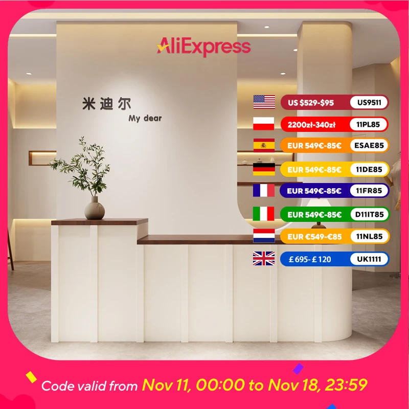 

Counter Beauty Reception Desks Logo Aesthetics Salon Computer Reception Desks White Design Indoor Mostrador Recepcion Furniture